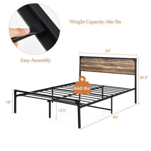 Platform Full/Queen Bed with Rustic Headboard and Footboard-Queen Size