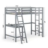Twin Size Loft Bed Frame with Desk Angled and Built-in Ladder-Gray