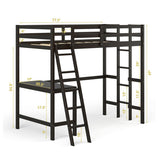 Twin Size Loft Bed Frame with Desk Angled and Built-in Ladder-Espresso