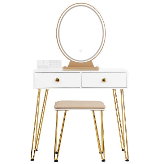 Industrial Makeup Dressing Table with 3 Lighting Modes-White
