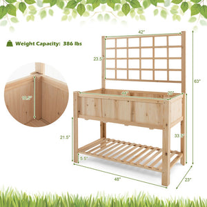 Costway Raised Garden Bed Elevated Wooden Planter Box with Trellis
