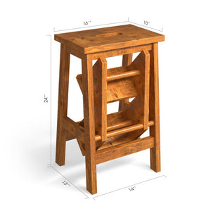 3-in-1 Rubber Wood Step Stool with Convenient Handle-Natural