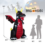 8 Feet Halloween Inflatable Fire Dragon  Decoration with LED Lights