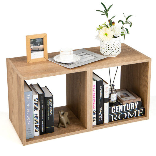 2 Cubes Stackable Bookcase for Living Room and Study-Natural