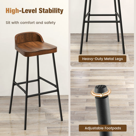 Set of 1/2 29 Inch Industrial Bar Stools with Low Back and Footrests-Set of 2