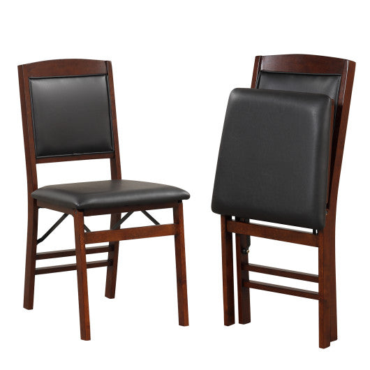 Set of 2 Folding Dining Chairs with Padded Seat and High Backrest-Brown