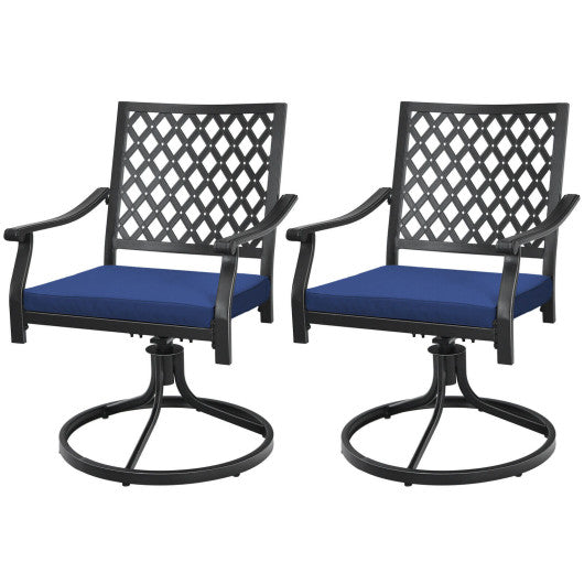 2 Pack Swivel Outdoor Chairs with Soft Cushions and Round Steel Base-Navy