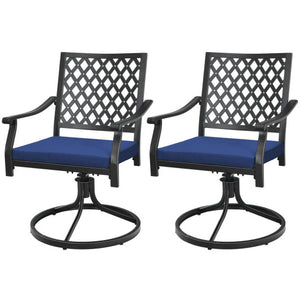 2 Pack Swivel Outdoor Chairs with Soft Cushions and Round Steel Base-Navy