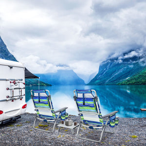 2 Packs 5-Position Outdoor Folding Backpack Beach Table Chair Reclining Chair Set-Blue