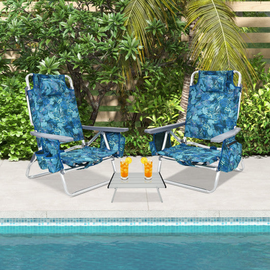 2 Packs 5-Position Outdoor Folding Backpack Beach Table Chair Reclining Chair Set-Multicolor - Multicolor