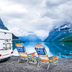 2 Packs 5-Position Outdoor Folding Backpack Beach Table Chair Reclining Chair Set-Yellow