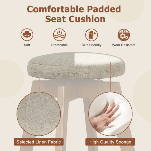 2 Pieces 26 Inch Backless Swivel Barstools with Linen Fabric Seat-Beige