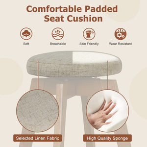 2 Pieces 26 Inch Backless Swivel Barstools with Linen Fabric Seat-Beige