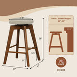 2 Pieces 26 Inch Backless Swivel Barstools with Linen Fabric Seat-Beige