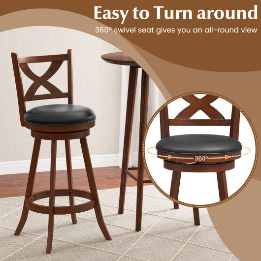 2 Pieces Classic Counter Height Swivel Bar Stool Set with X-shaped Open Back-30 Inch