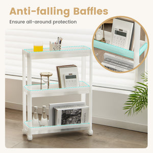 2 Pieces 3-Tier Slim Detachable Storage Cart with Drainage Holes and Wheels-White