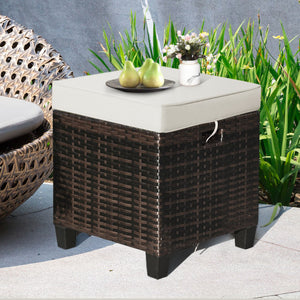 2 Pieces Patio Rattan Ottoman Set with Removable Cushions-Beige