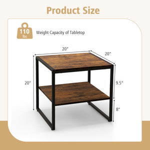 2 Pieces Industrial 2-Tier Side Table Set with Open Shelf-Rustic Brown