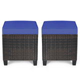 2 Pieces Patio Rattan Ottoman Set with Removable Cushions-Navy