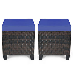 2 Pieces Patio Rattan Ottoman Set with Removable Cushions-Navy