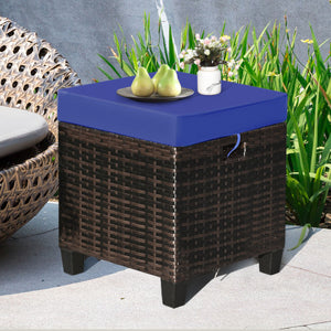 2 Pieces Patio Rattan Ottoman Set with Removable Cushions-Navy