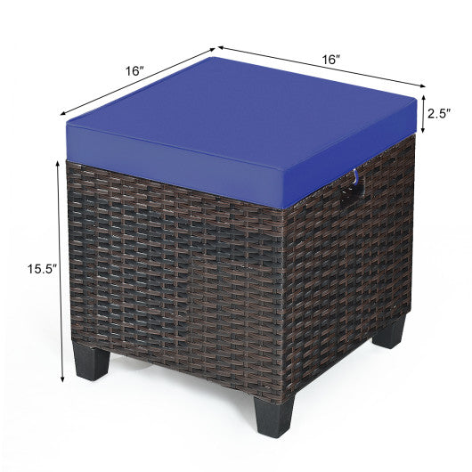 2 Pieces Patio Rattan Ottoman Set with Removable Cushions-Navy