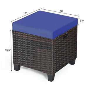 2 Pieces Patio Rattan Ottoman Set with Removable Cushions-Navy