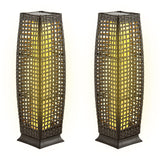 2 Pieces Solar-Powered Square Wicker Floor Lamps with Auto LED Light-Brown