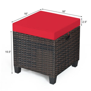 2 Pieces Patio Rattan Ottoman Set with Removable Cushions-Red