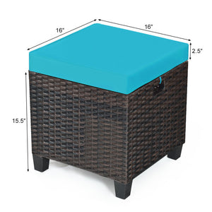 2 Pieces Patio Rattan Ottoman Set with Removable Cushions-Turquoise