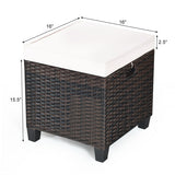 2 Pieces Patio Rattan Ottoman Set with Removable Cushions-White