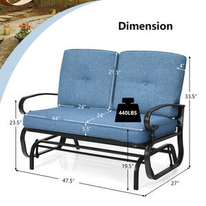 2 Seats Outdoor Swing Glider Chair with Comfortable Cushions-Blue