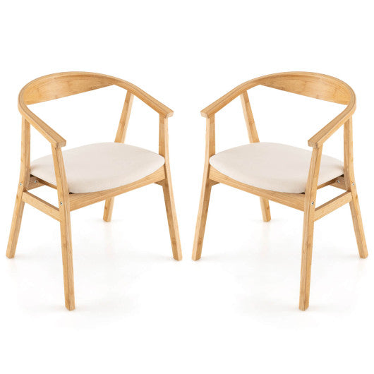 Bamboo Accent Chair with Armrest and Curved Backrest-Natural