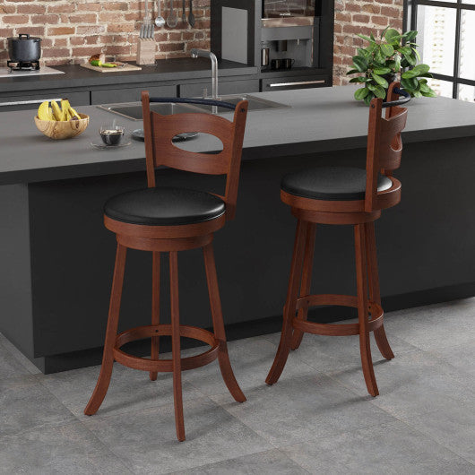 2 Pieces 24/29 inch Swivel Bar Stools with Curved Backrest and Seat Cushions-29 inches