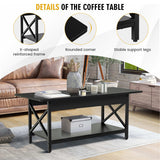 2-Tier Industrial Rectangular Coffee Table with Storage Shelf-Black