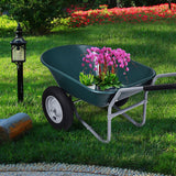 2 Tire Wheelbarrow Garden Cart Heavy-duty Dolly Utility Cart-Green