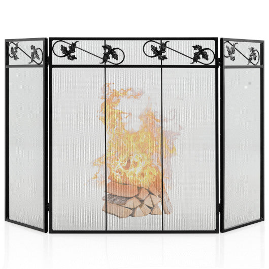 3-Panel Fireplace Screen Decor Cover with Exquisite Pattern