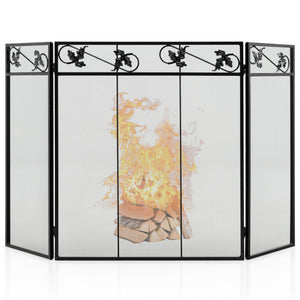 3-Panel Fireplace Screen Decor Cover with Exquisite Pattern