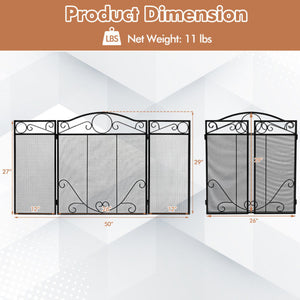 3-Panel Freestanding Fireplace Screen Folded Fire Doors