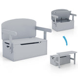 3-in-1 Kids Convertible Storage Bench Wood Activity Table and Chair Set-Gray