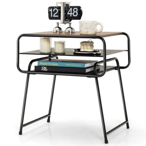 3-tier Compact Side End Table with Storage Shelf-Coffee