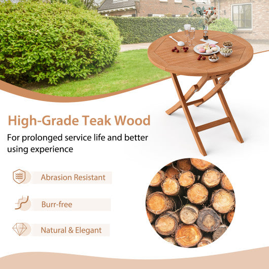 31.5 Inch Folding PatioTeak Wood Round Coffee Table