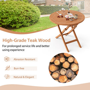31.5 Inch Folding PatioTeak Wood Round Coffee Table