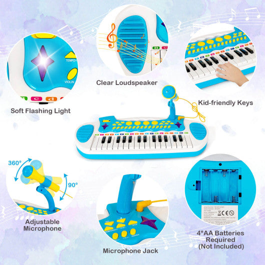 31-Key Kids Piano Keyboard Toy with Microphone and Multiple Sounds for Age 3+-Blue