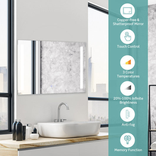 32 x 24 Inch Quadrate Wall Mirror with 3-Color Lights and  Anti-Fog Function
