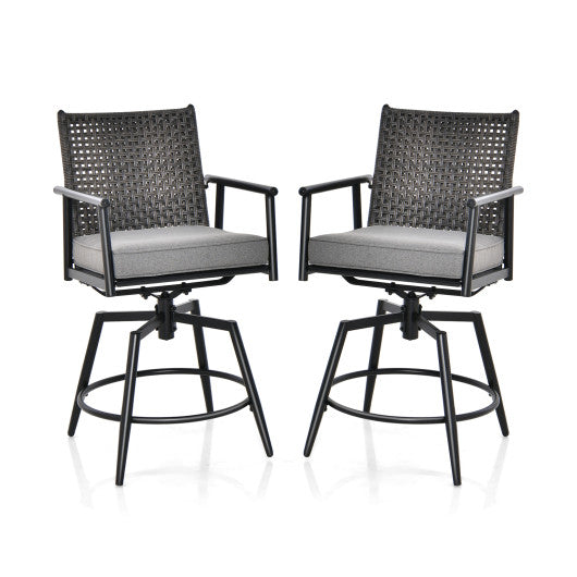 360 Degree Swivel Bar Stool Set of 2 with Metal Frame and PE Rattan Backrest-Black