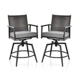 360 Degree Swivel Bar Stool Set of 2 with Metal Frame and PE Rattan Backrest-Black