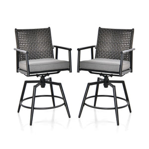 360 Degree Swivel Bar Stool Set of 2 with Metal Frame and PE Rattan Backrest-Black
