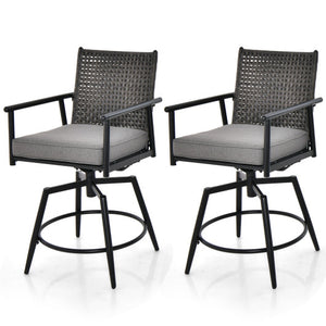 360 Degree Swivel Bar Stool Set of 2 with Metal Frame and PE Rattan Backrest-Black