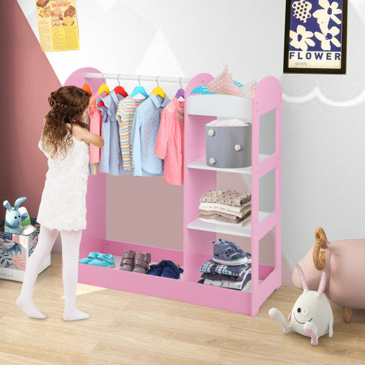 Kids Dress Up Storage with Mirror-Pink